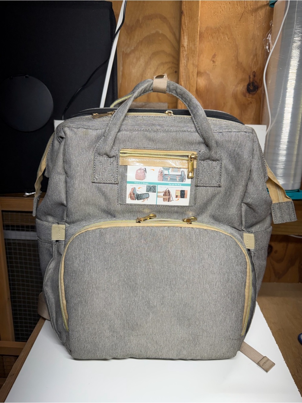 Portable Diaper Backpack Fold Out Baby Bassinet Changing Station Gray